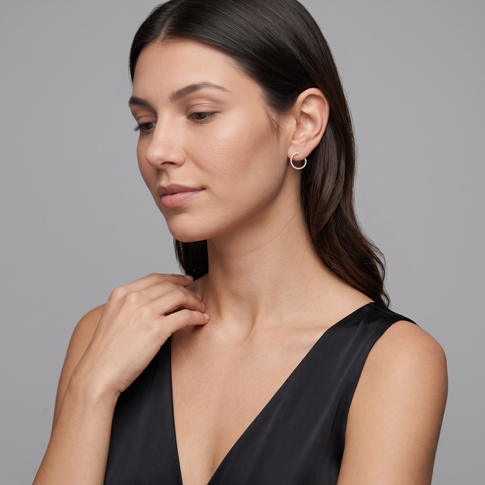 Circle Sparkle Stud Hoop Earrings in 14K Yellow Gold