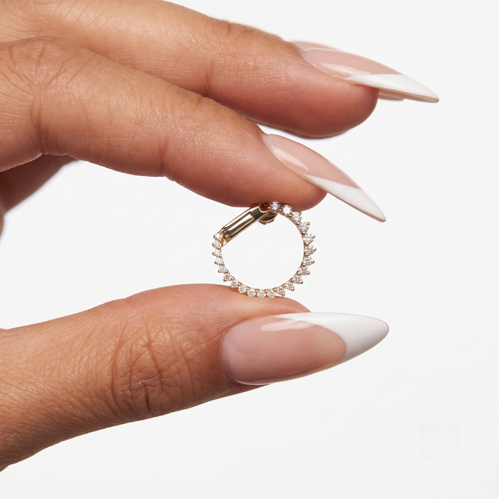 Circle Sparkle Stud Hoop Earrings in 14K Yellow Gold