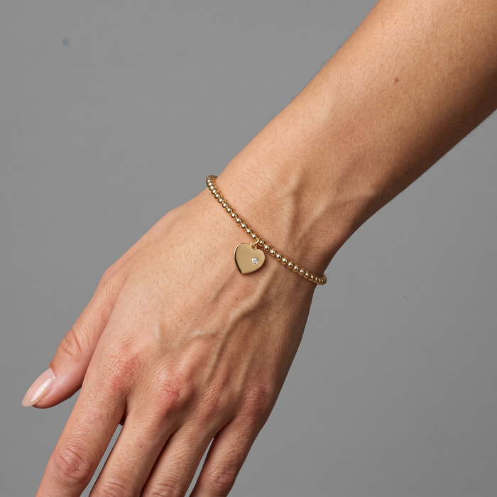 Beaded Heart 14K Charm Diamond Accent Bracelet