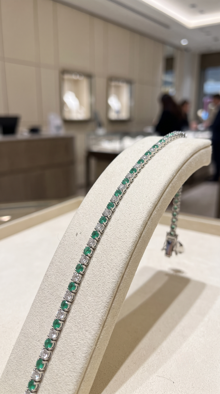 Green Emerald & Diamond 14K Gold Tennis Bracelet