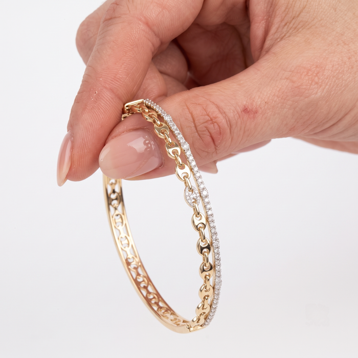 Motif Bangle Chain Diamond Pave Bracelet in 14K Gold