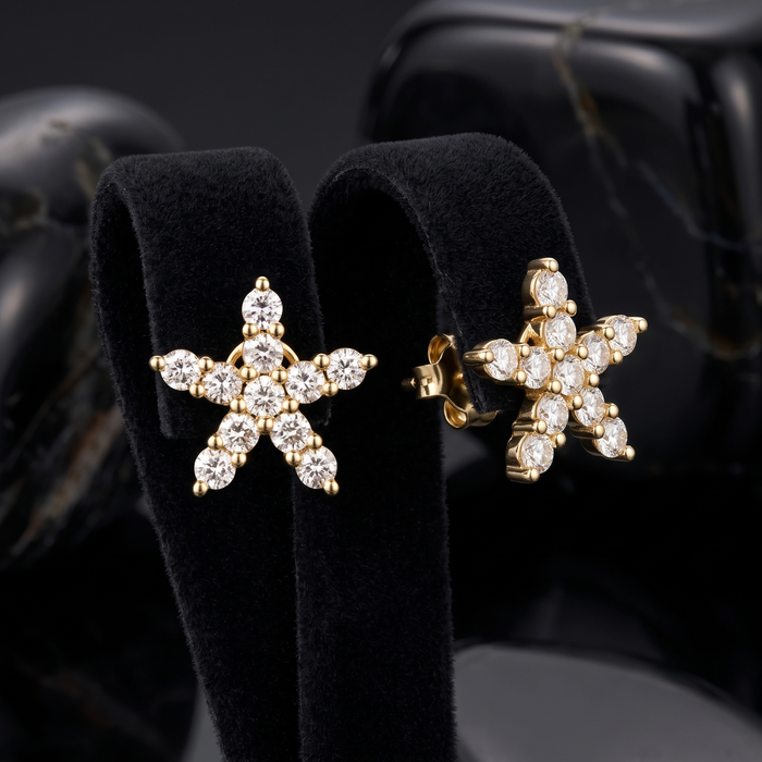 Golden Aurora Star Earrings in 14K Yellow Gold
