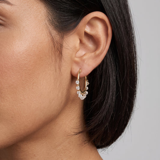 Pear Drop Diamond Huggie Hoop Earrings in 14K Yellow Gold