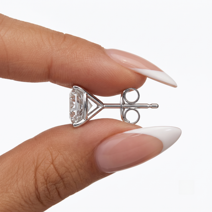 Three Prong Martini Push Back Diamond Stud Earrings in 14K Gold