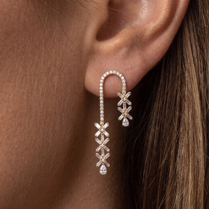 Diamond Cascade Loop Drop Earrings in 14K Yellow Gold