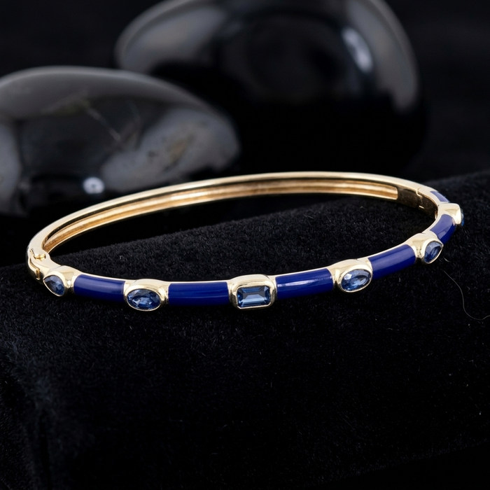 Royal Radiance Enamel Blue Topaz Bracelet in 14K Yellow Gold