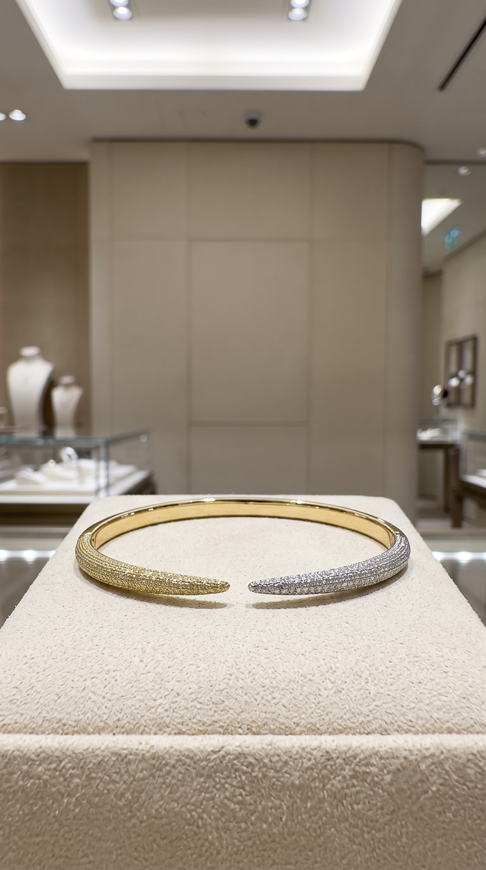 Dual Radiance Open Pave Bracelet in 14K Yellow Gold