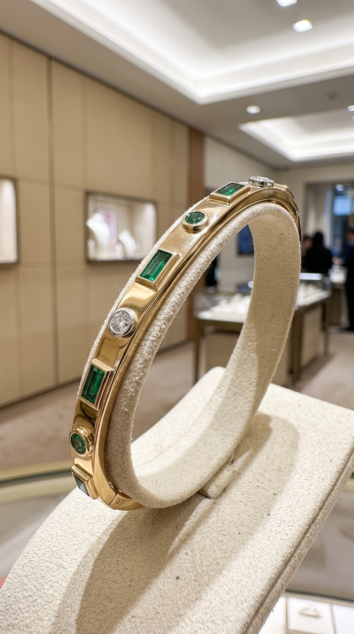 Jade Eclipse Emerald Cut Bracelet in 14K Yellow Gold