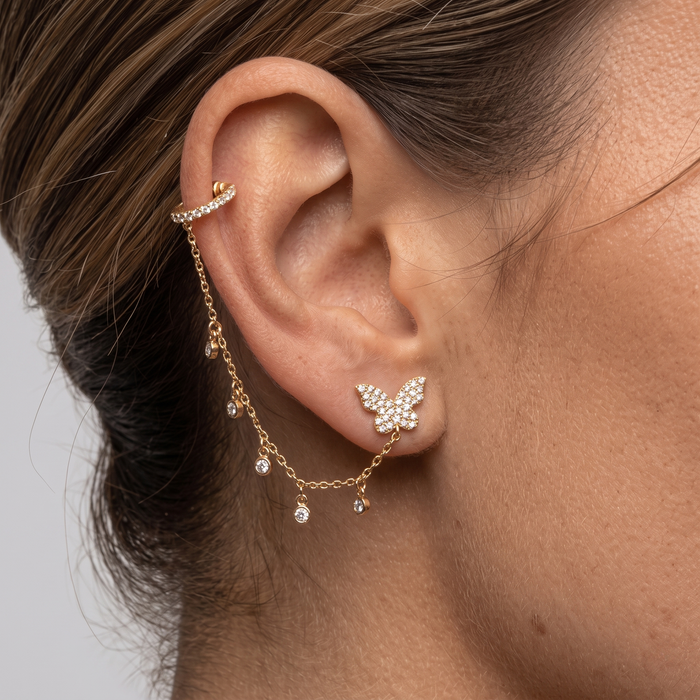 Baguette Edge Diamond Earrings in 14K Yellow Gold