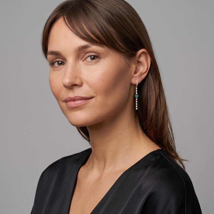Dual Chain Emerald Drop Earrings in 14K Yellow Gold