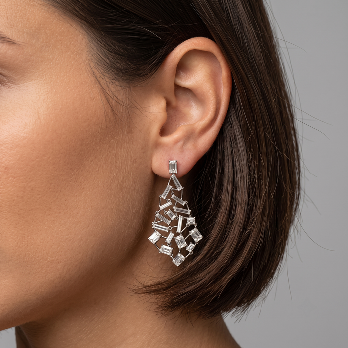 Chandellier Free Style Diamond Earrings in 18K White Gold