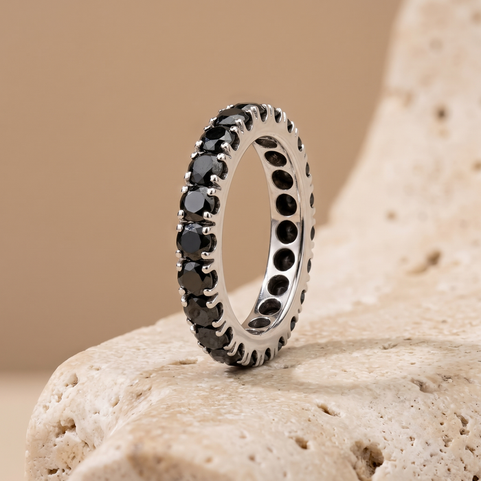 Black Diamond Eternity 14K White Gold Band Ring