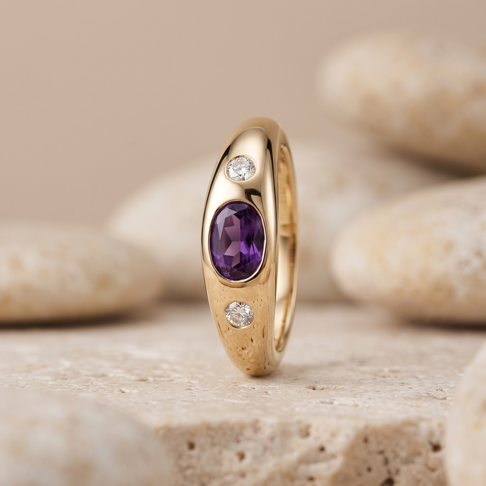 Elegant Amethyst Diamond 14K Gold Ring