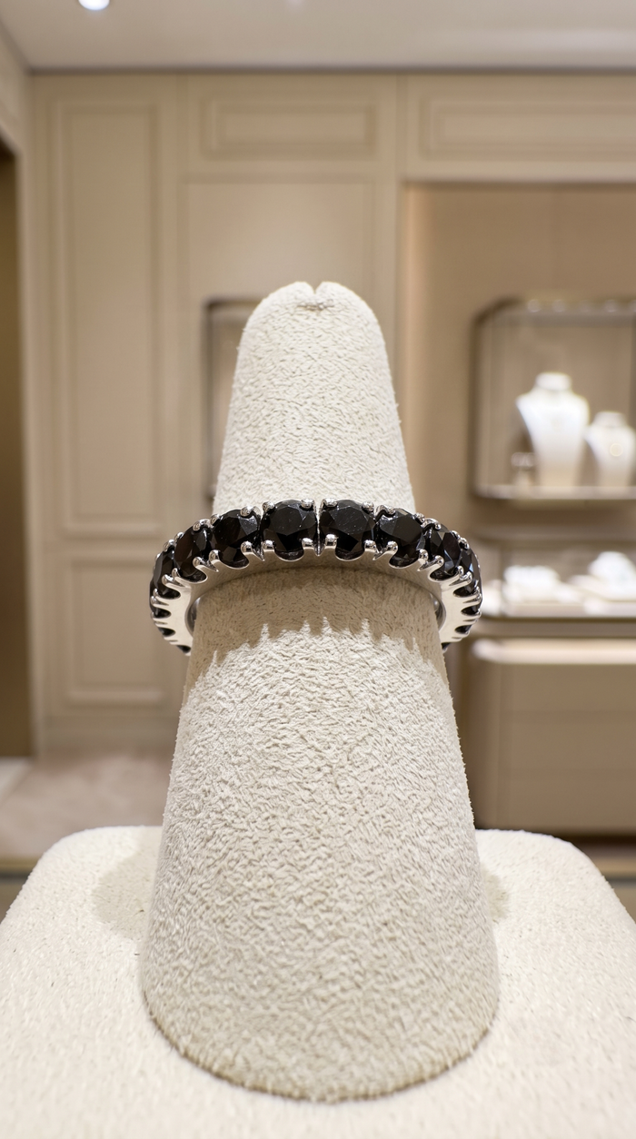 Black Diamond Eternity 14K White Gold Band Ring