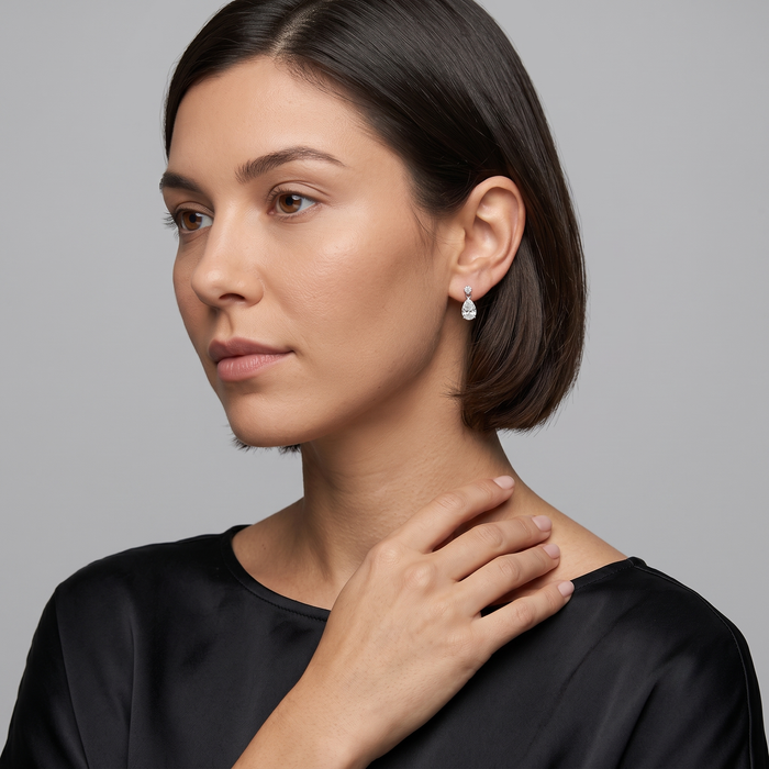 Pear Shaped Diamond Drop Earrings in 18K White Gold