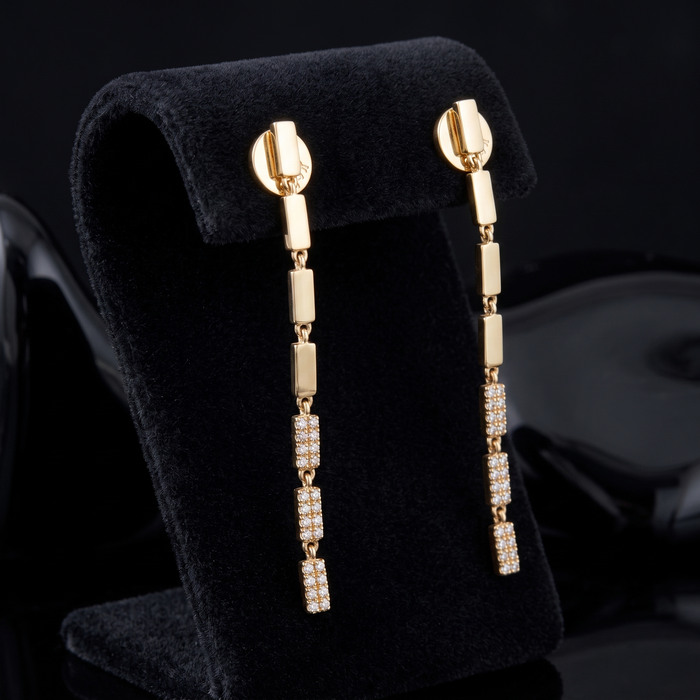 Linear Luxe 14K (or 18k upon request) Yellow Gold Diamond Drop Earrings