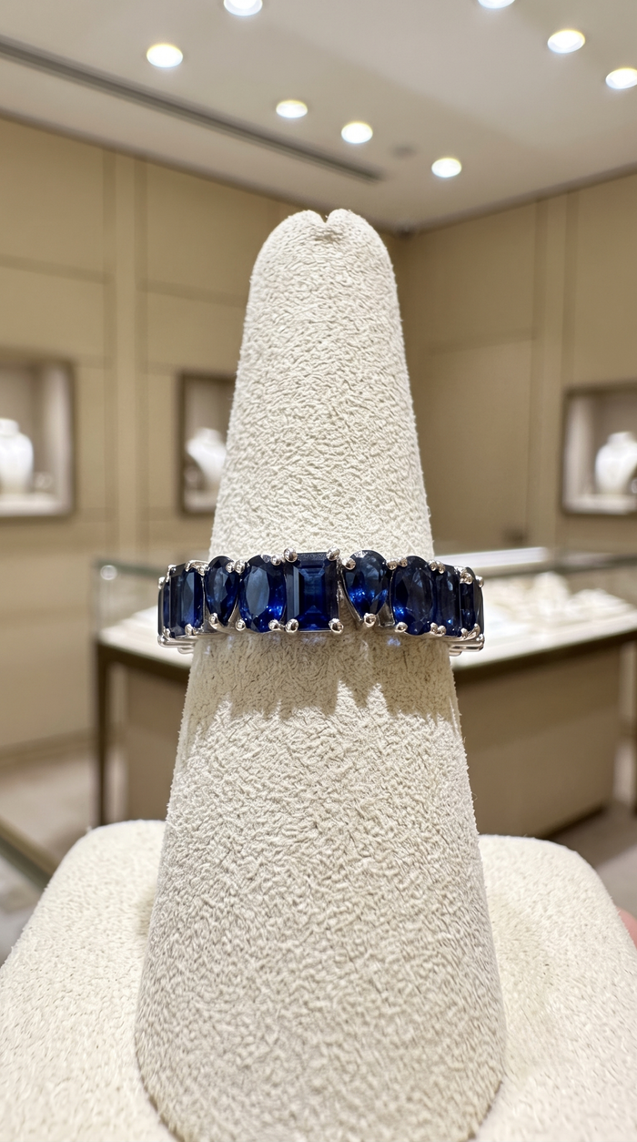 Blue Sapphire Eternity 14K White Gold Band Ring