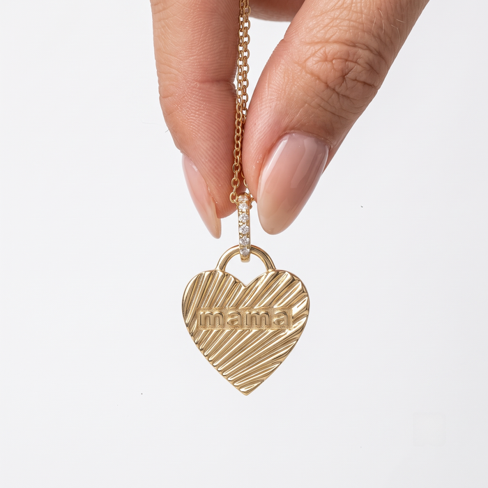 Dazzling Heart Shape Mama Necklace in 14K Gold