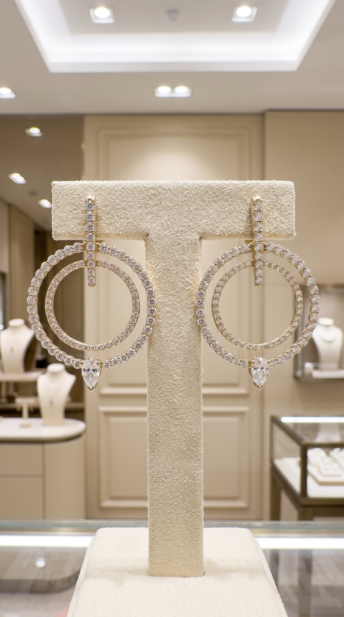 Diamond Serenity Halo Drop Earrings in 14K Yellow Gold