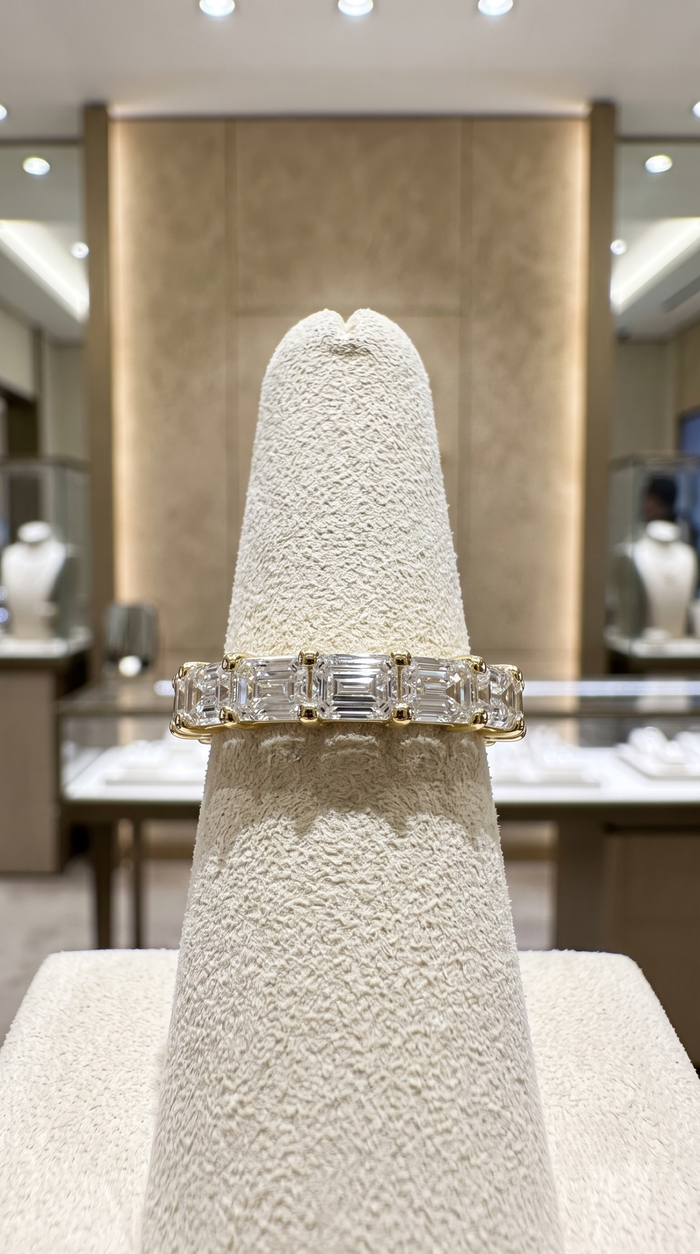 Three Carat Emerald Cut Eternity Band Ring in 14K Gold