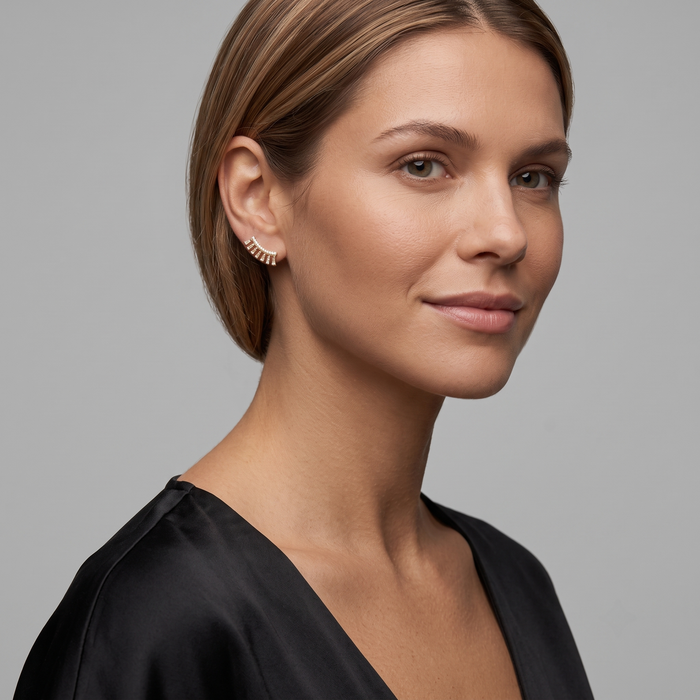 Radiant Sweep Diamond Climber Earrings in 14K Yellow Gold