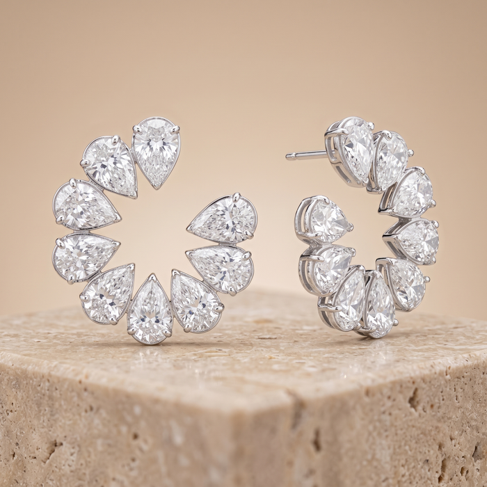 Open Circle Pear Cut Diamond Stud Earrings in 18K Yellow Gold