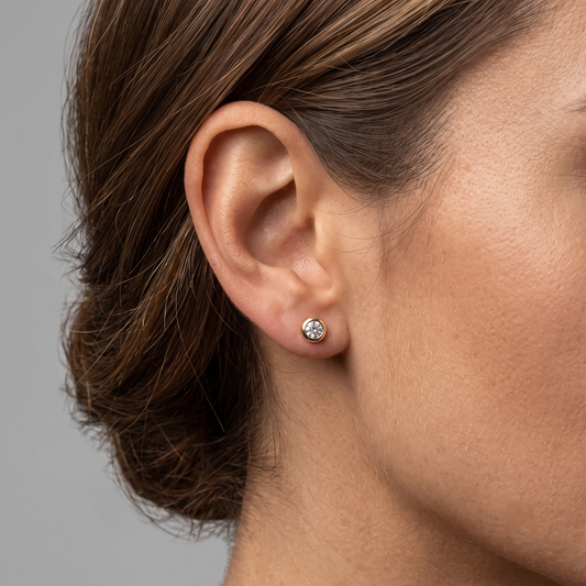 Two Round Diamond Stud Earrings in 14K Yellow Gold
