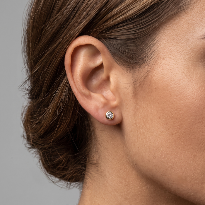 Two Round Diamond Stud Earrings in 14K Yellow Gold