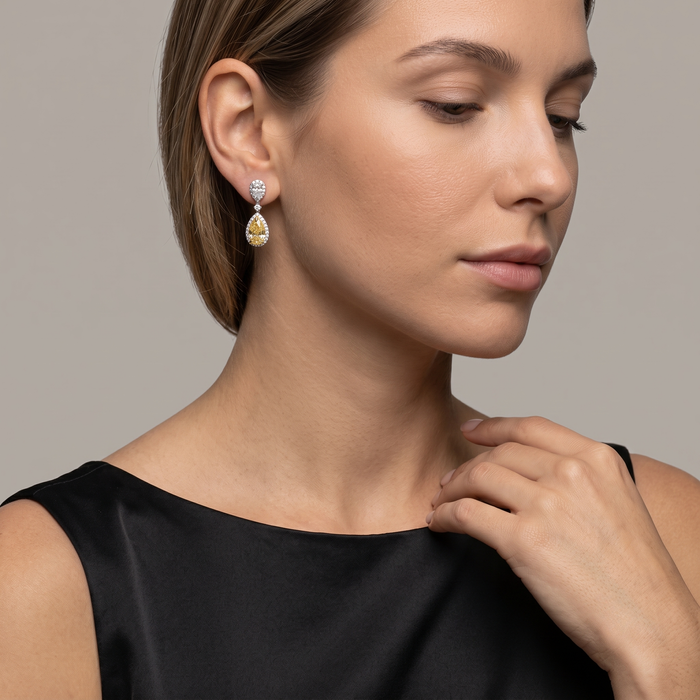 Pear Shaped 14K Drop Diamond Waterfall Earrings