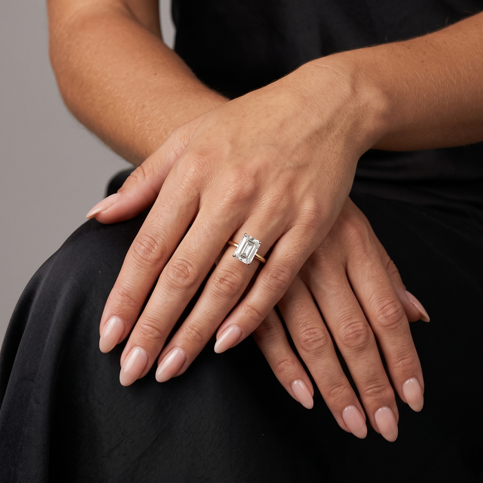 Emerald Cut Solitaire Diamond Ring in 18K Yellow Gold