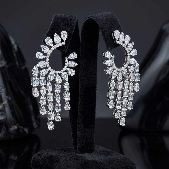 Chandelier Pear Marquise Diamond Statement Earrings in 18K White Gold