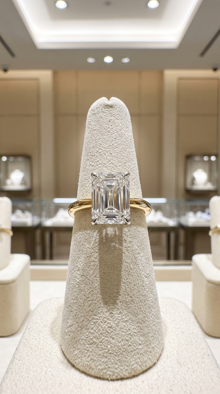 Emerald Cut Solitaire Diamond Ring in 18K Yellow Gold
