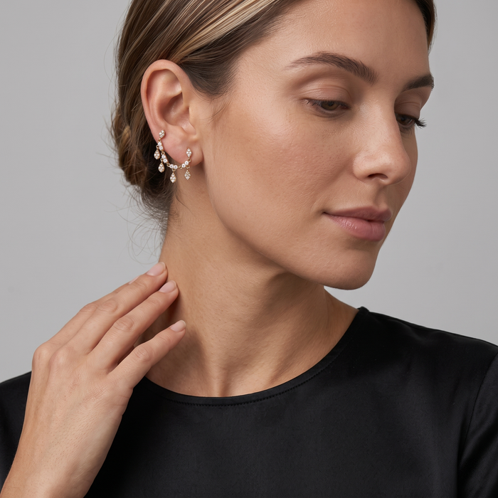 Cascade Drops 14K (or 18k upon request) Yellow Gold Teardrop Diamond Earrings