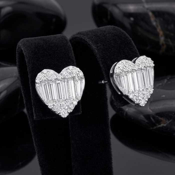 Heart Shape 20 Round Diamonds Earrings in 18K White Gold