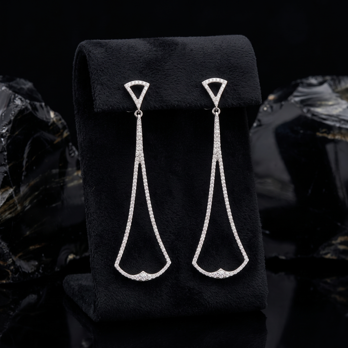 Abstract Diamond Long Drop Earrings in 14K White Gold