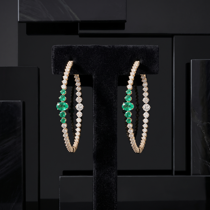 Emerald Eclipse Hoop Earrings in 14K Yellow Gold