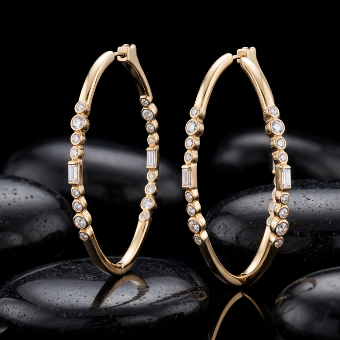 Golden Passion Hoops Diamond Earrings in 14K Yellow Gold