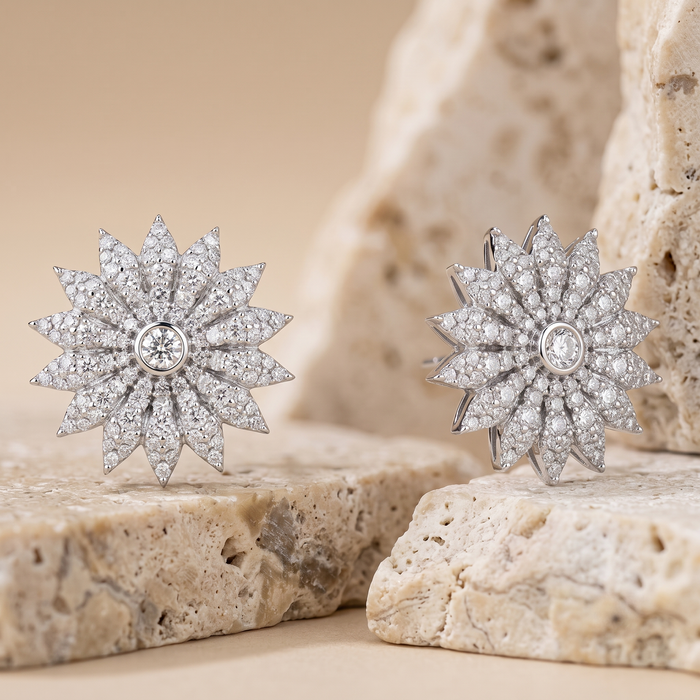 Floral Diamond Burst Stud Earrings in 14K Gold