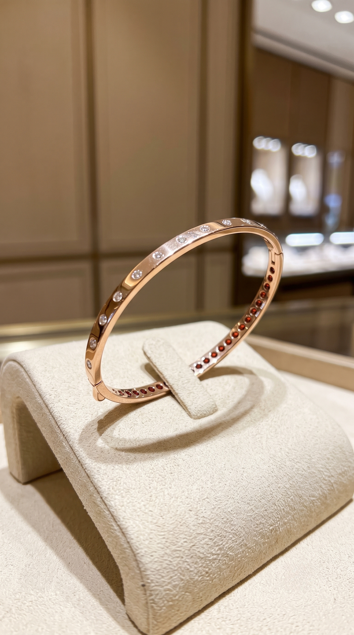 Retro Diamond Kiss Bangle Bracelet in 14K Yellow Gold