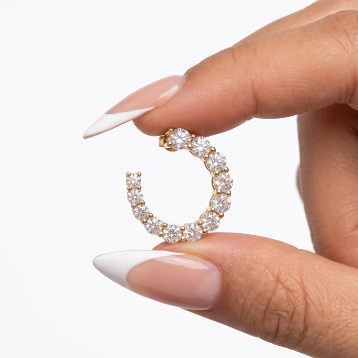 Golden Charm Diamond Hoop Earrings in 14K Yellow Gold