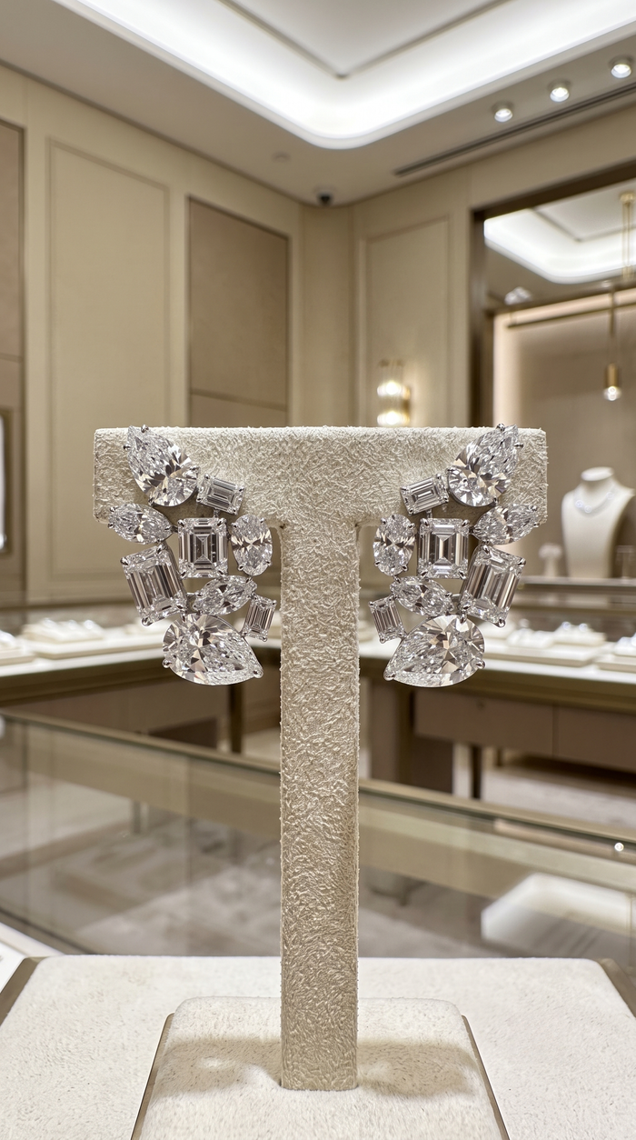 Magnificent Statement Diamond Cluster 14K White Gold Earrings