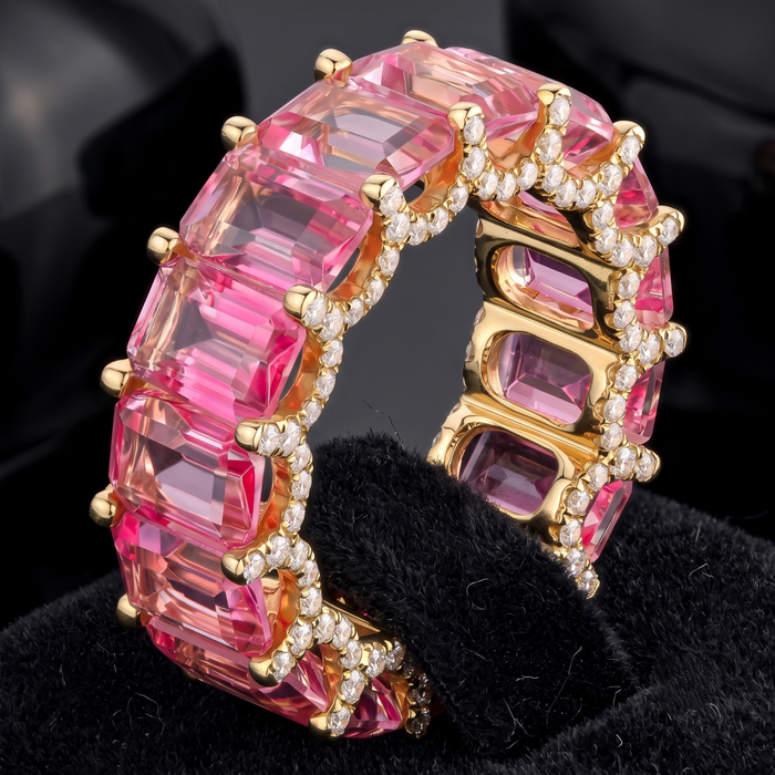 Pink Sapphire Diamond Ring in 14K Yellow Gold