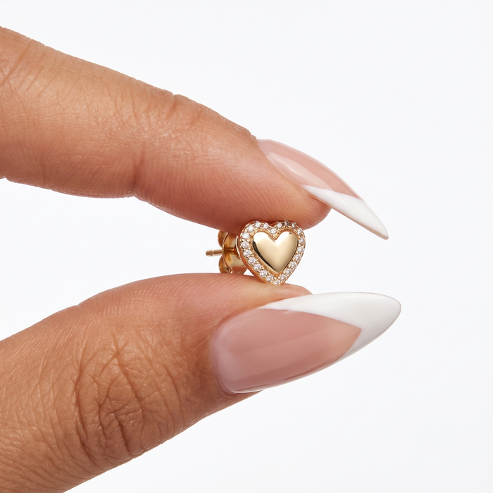 Classic Heart Diamond Stud Earrings in 14K Yellow Gold