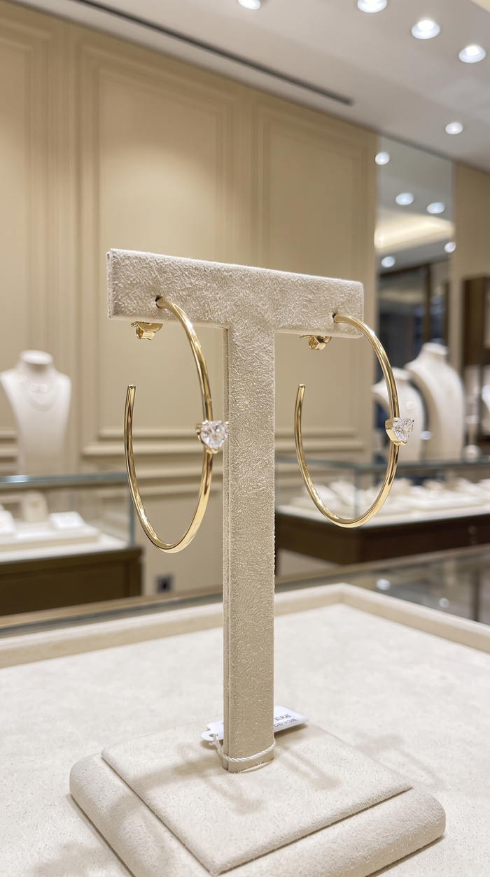 Open Heart Solitaire Hoop Earrings in 14K Gold