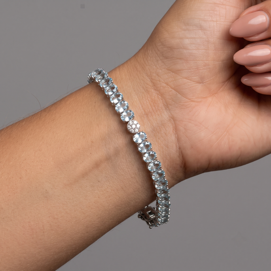 Aquamarine & Diamond 14K White Gold Tennis Bracelet