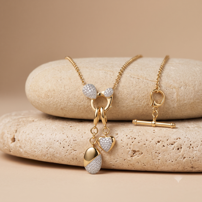 Diamond Mix Shape Pendant Necklace in 14K Yellow Gold