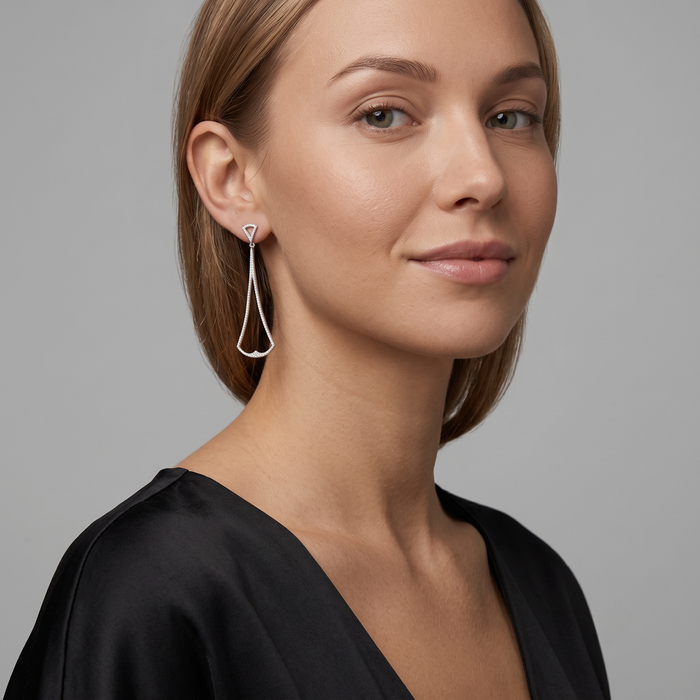 Abstract Diamond Long Drop Earrings in 14K White Gold