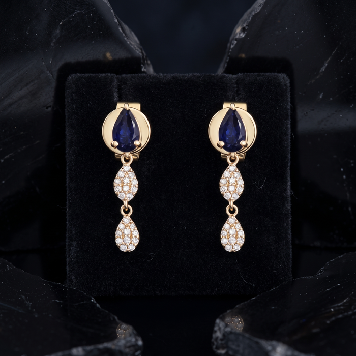 Midnight Drop Sapphire Earrings in 14K Yellow Gold