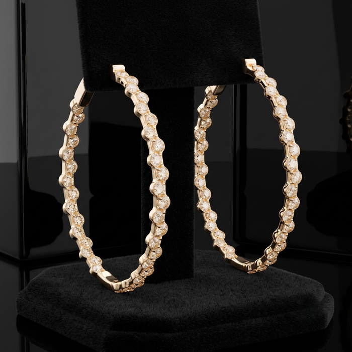 33mm Scalloped 14K (or 18k upon request) Yellow Gold Diamond Hoop Earrings