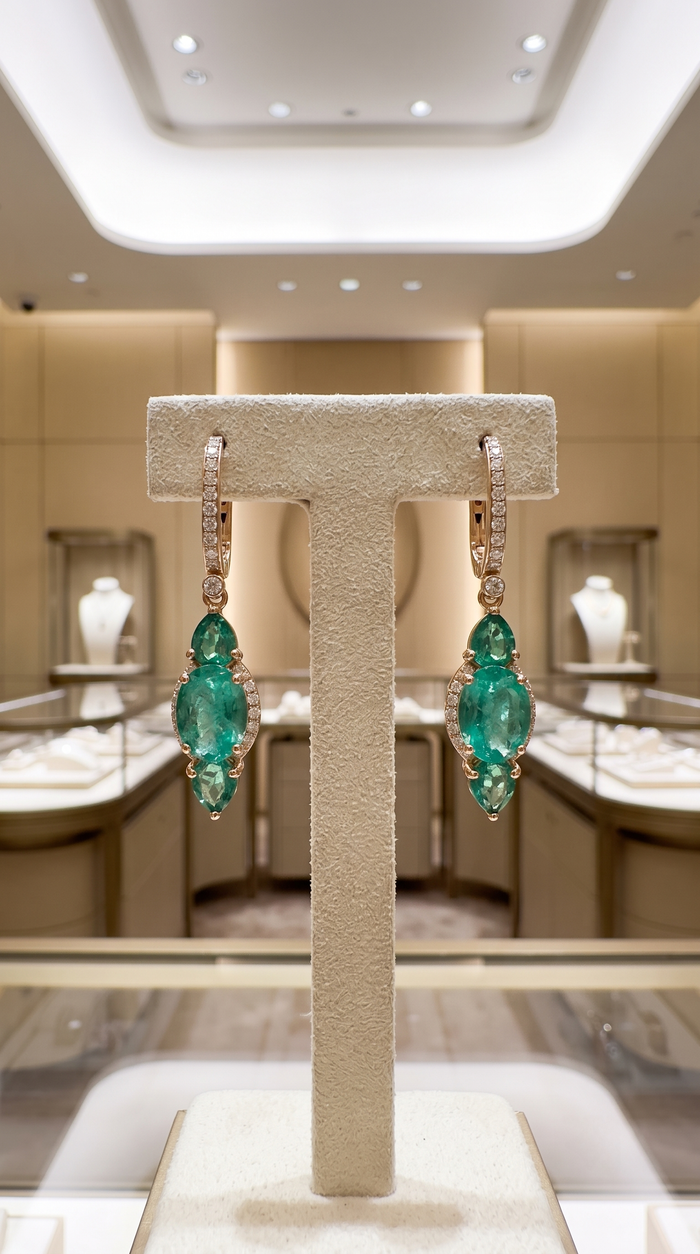 Triple Emerald Drop Huggie Earrings in 14K Yellow Gold